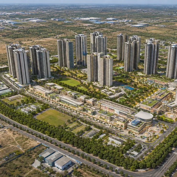 Brigade Innovation Gardens aerial view - 75.04-acre township in KIADB Aerospace Park Phase 2, Devanahalli Brigade Innovation Gardens aerial view - 75.04-acre township in KIADB Aerospace Park Phase 2, Devanahalli