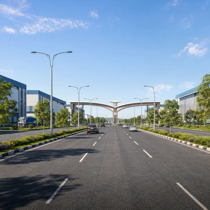 Brigade Innovation Gardens approach road - KIADB Hi-Tech Defence and Aerospace Park Phase 2 entry Brigade Innovation Gardens approach road - KIADB Hi-Tech Defence and Aerospace Park Phase 2 entry