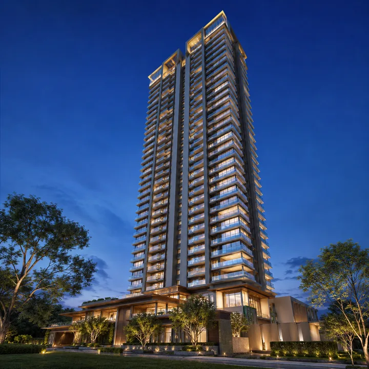 Brigade Innovation Gardens residential tower elevation - high-rise apartments up to 35 floors Brigade Innovation Gardens residential tower elevation - high-rise apartments up to 35 floors