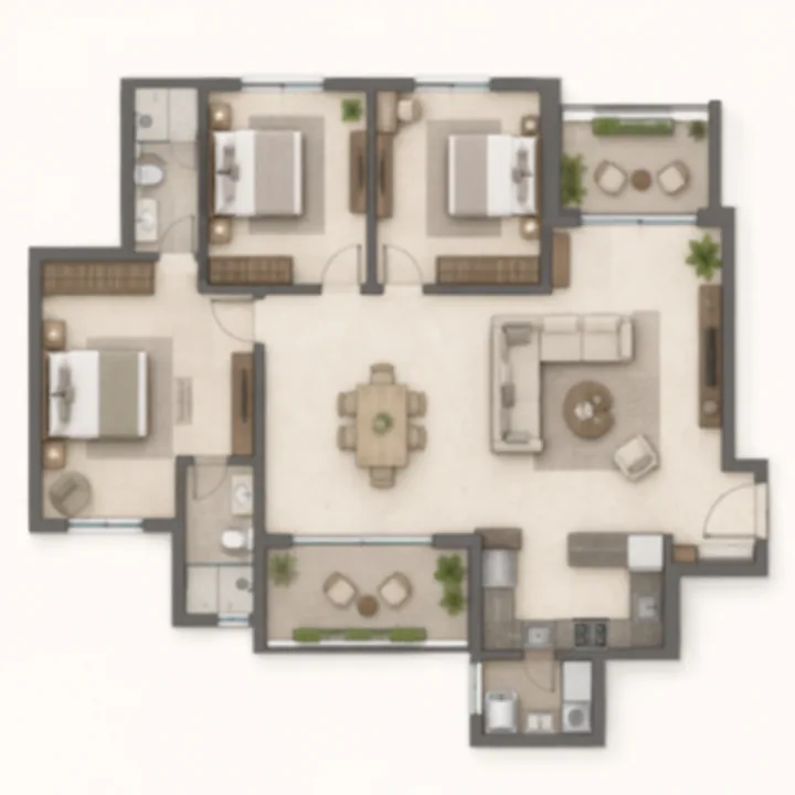 Brigade Innovation Gardens 3 BHK floor plan layout - indicative, 1,400-1,750 sq ft Brigade Innovation Gardens 3 BHK floor plan layout - indicative, 1,400-1,750 sq ft